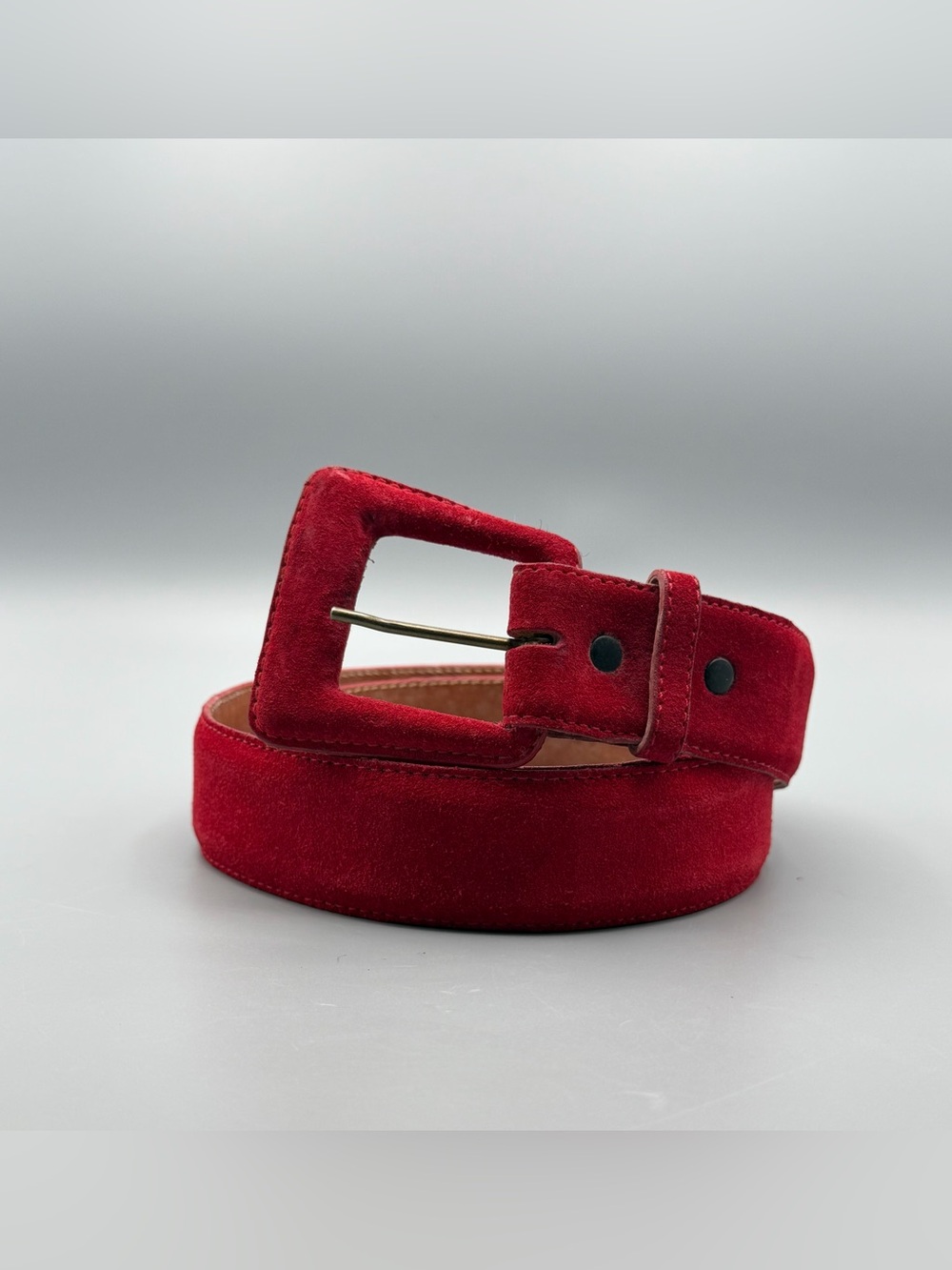 Zele’ Belt Womens Size Large 32 Red Sueded Leather Vintage Statement Belt EUC